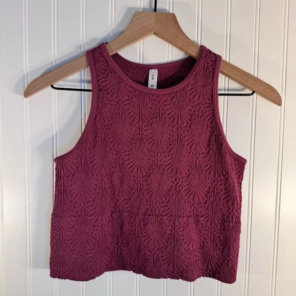 Fornia Women's Floral High Neck Crop Stretchy Tank Top Purple Size Medium/Large - Picture 3 of 10